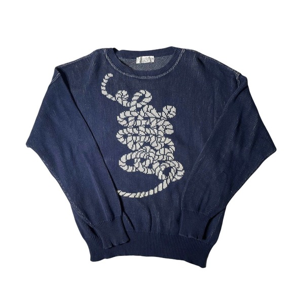 Vintage Andrea Fenzi Italy Men’s Crew Neck Pullover Sweater Blue Rope Sz L 50‎ - Picture 1 of 6